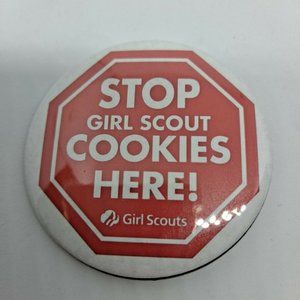Girl Scout Cookies Stop here Button red white Pin 2.25"